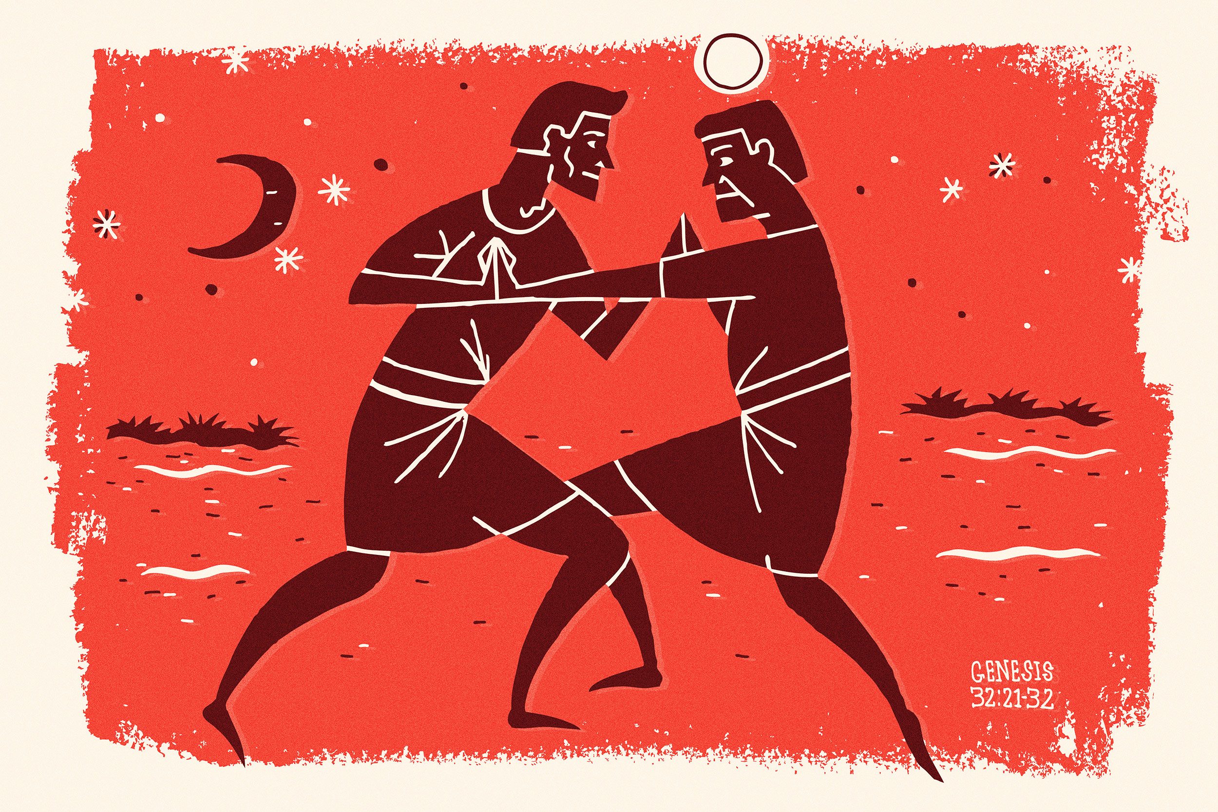 Jacob Wrestles With The Lord art by Luke Bott